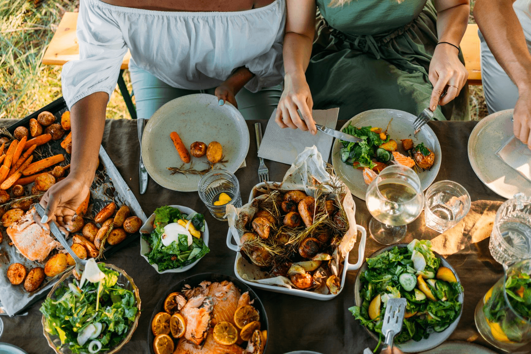 A table set with seasonal food